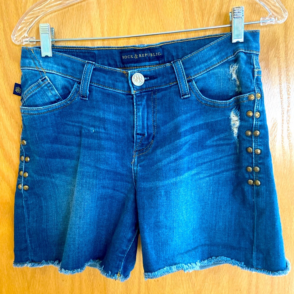 Rock & Republic Bumpershoot Distressed Denim Studded Shorts